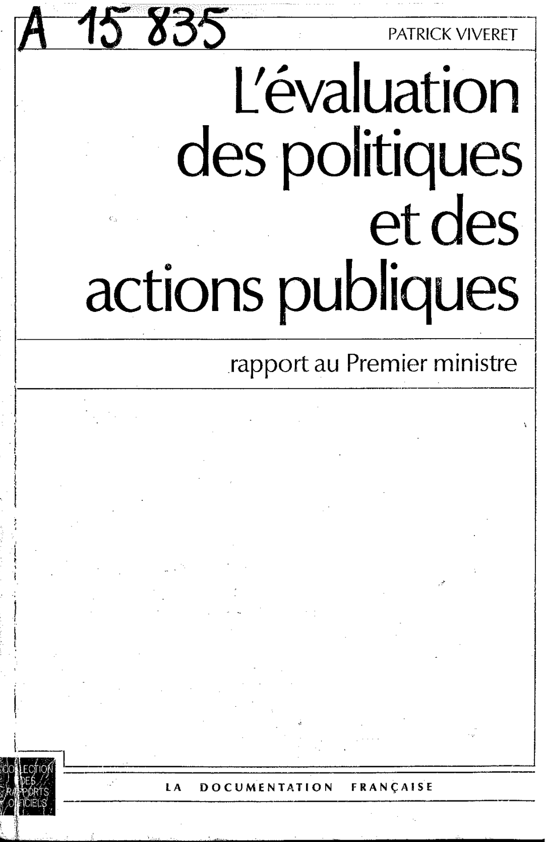 Rapport Viveret sur l'évaluation des politiques et des actions publiques